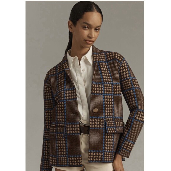 Anthropologi NVLT Womens Brown Blazer Knit Relaxed Houndstooth Long Sleeve XL